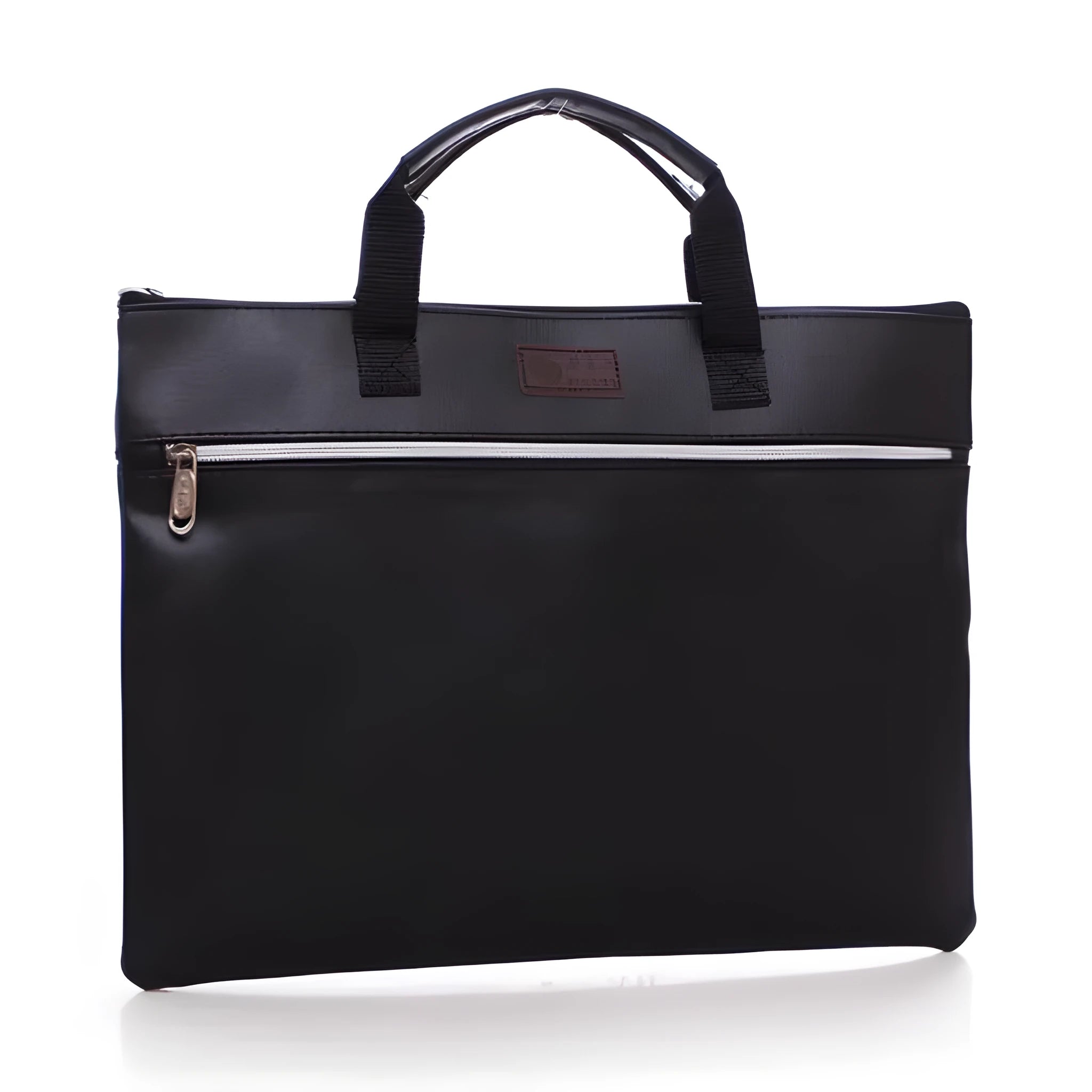 Black pu leather zipper portable briefcase document bag with large capacity