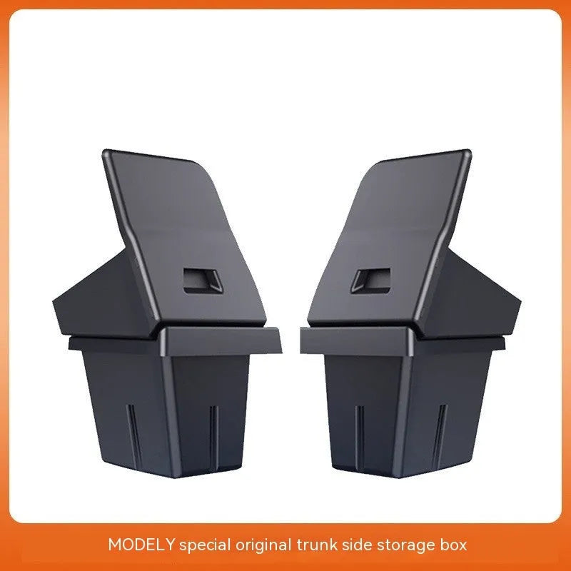 Tesla Model Y and Model 3 trunk side storage box covers in TPE and ABS materials