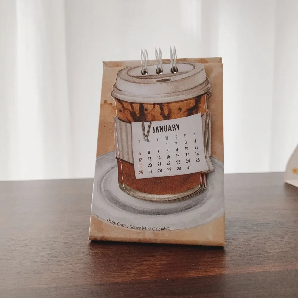 Coffee Time 2025 mini desk calendar with daily coffee design pages