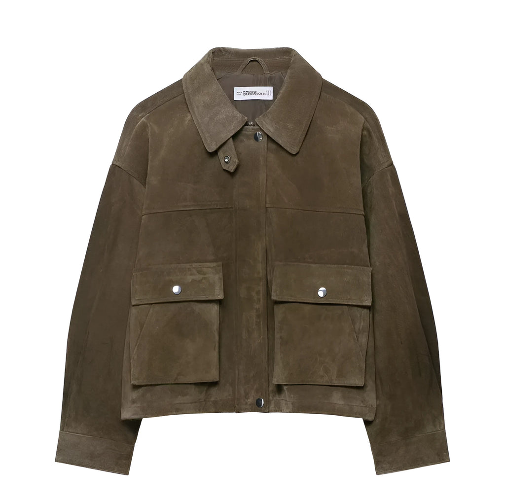 Women's PU leather jacket in regular fit with Japanese Korean casual style design