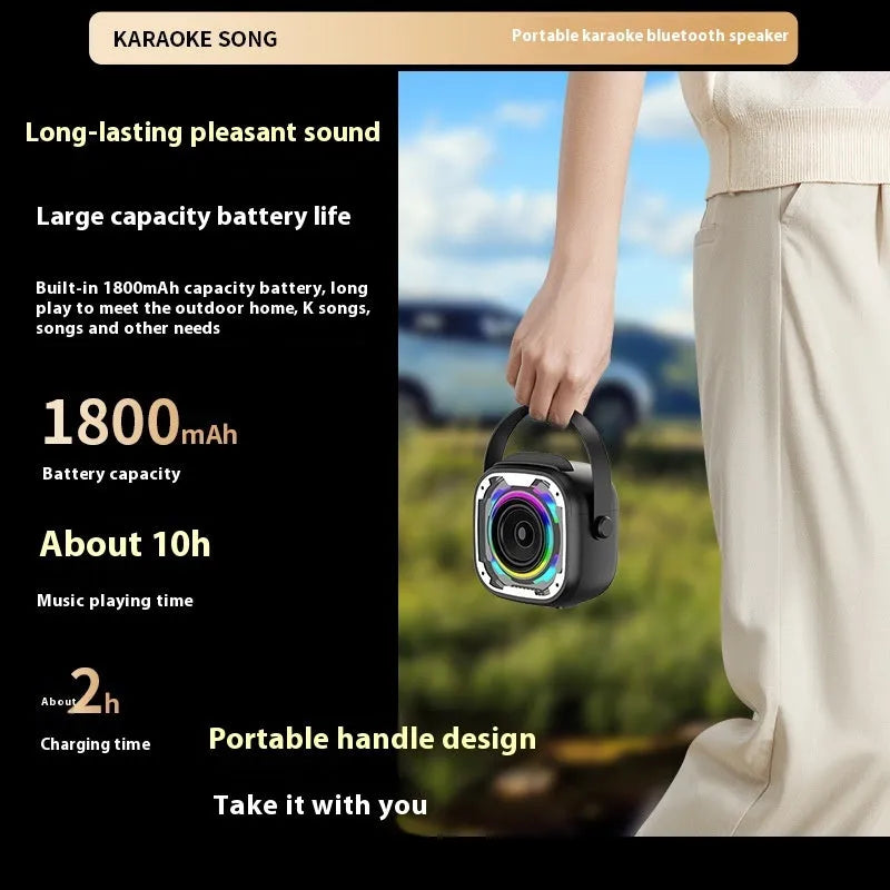 Portable wireless Bluetooth karaoke speaker in black, white, pink, or yellow colour