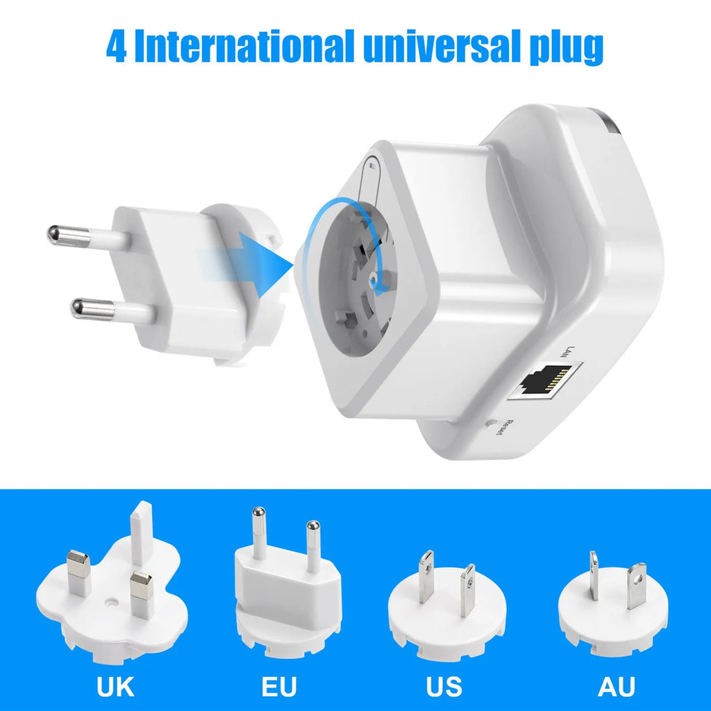 WiFi network extender in ABS housing with 10 km range, 2.4GHz, WPS button, UK plug, black colour
