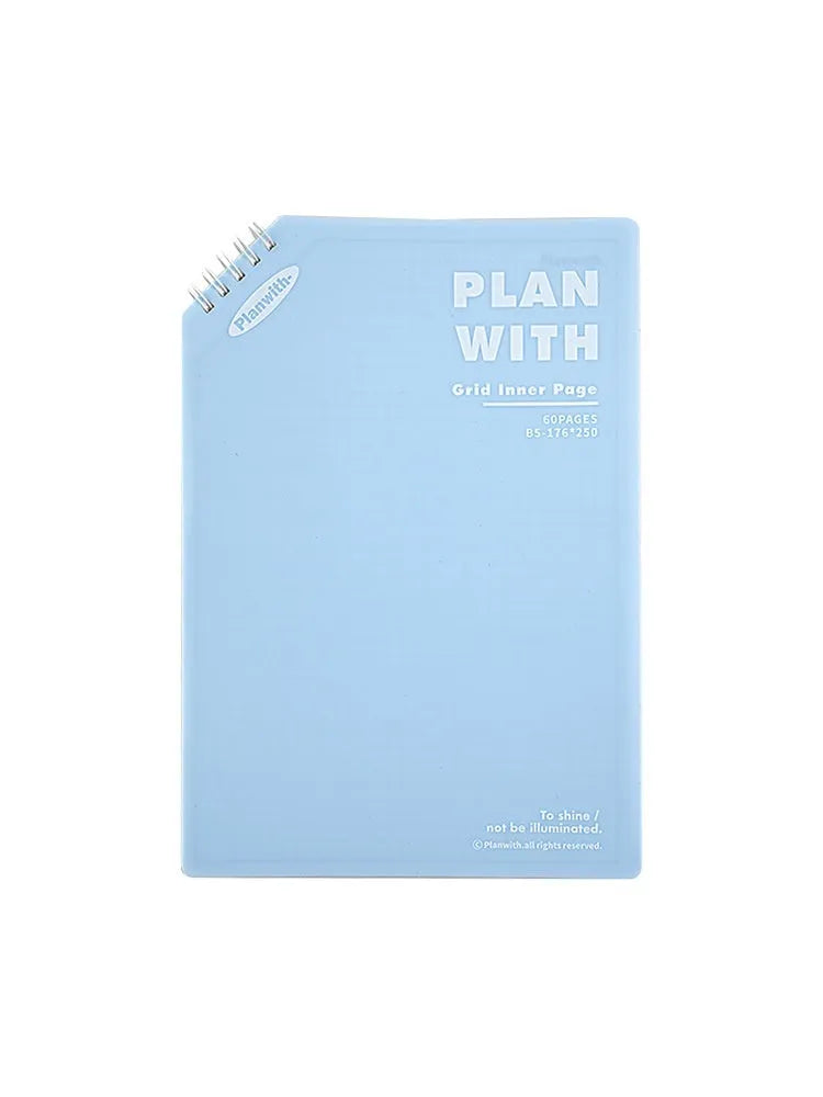 Oblique angle artsy Ins style salt series student notebook in A5 and B5 sizes with white or blue plaid cover options.