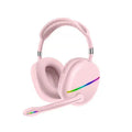 Headworn Bluetooth earphones with RGB colour lights in blue, pink, or red