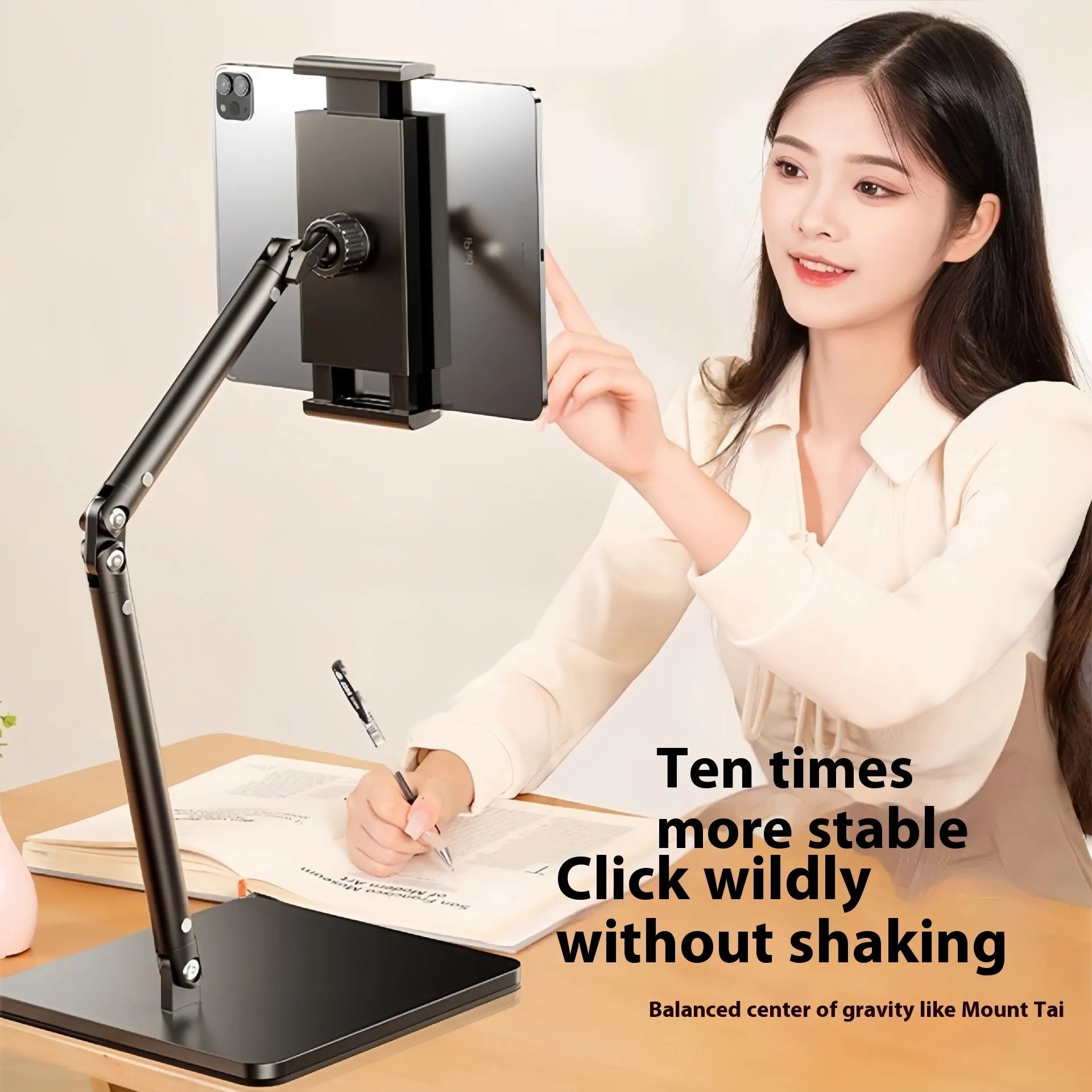Alloy desktop bracket holding phone with remote control for live streaming