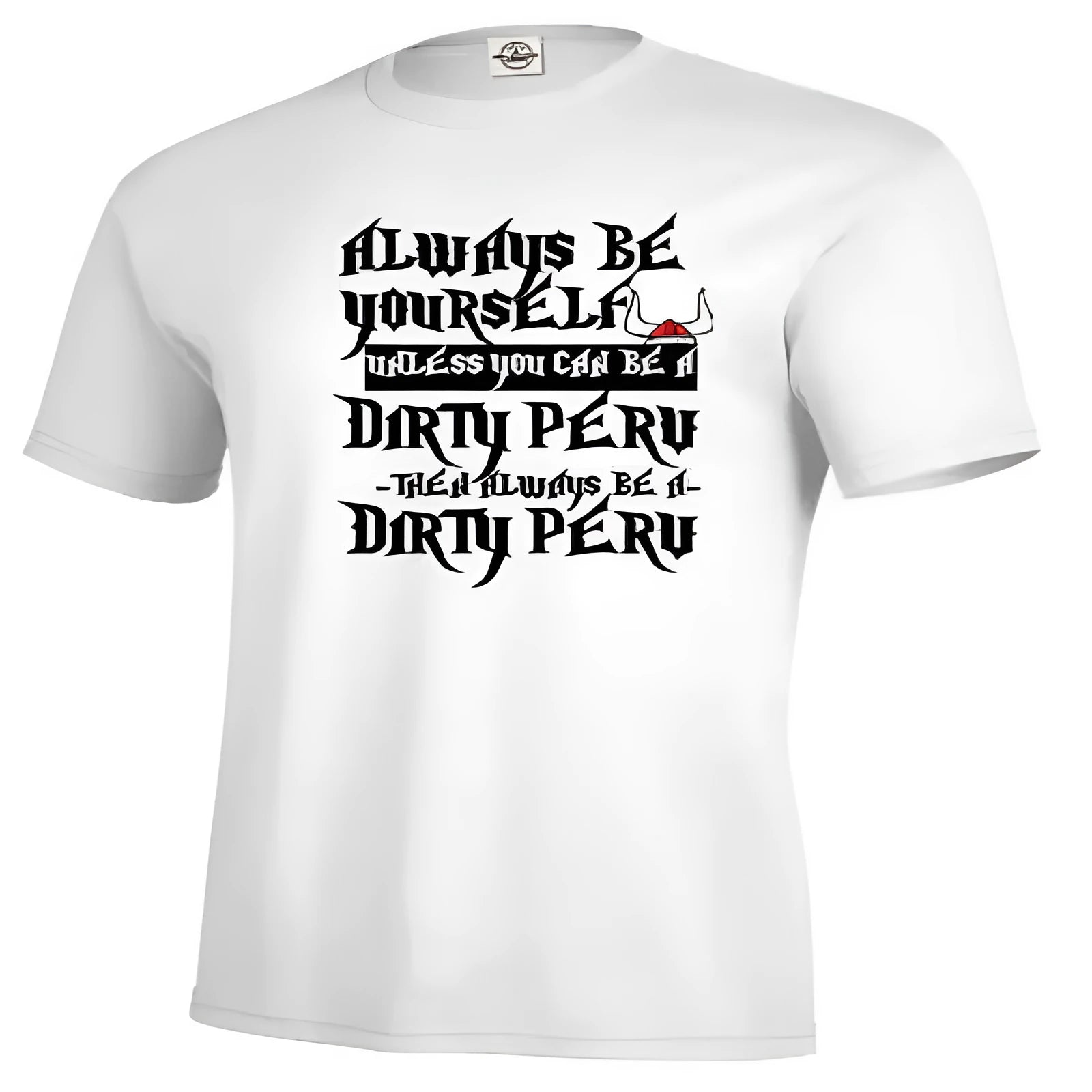 Men's solid white short sleeve polyester T-shirt shown in a straight casual fit.