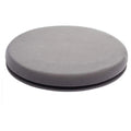 Grey rotating car seat cushion with plush fabric on a car seat, showing swivel function.