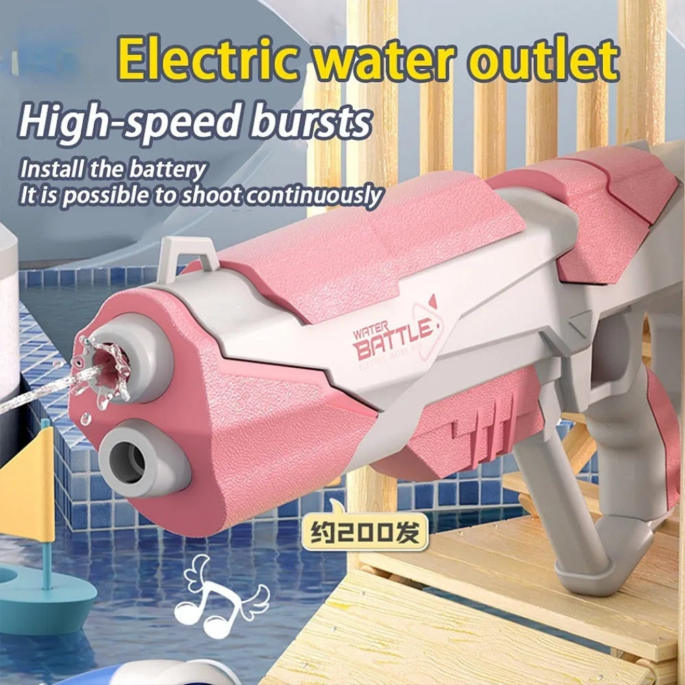 Electric automatic water absorption water gun in blue or pink with 358ml capacity and USB charging