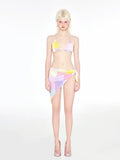 Rainbow Pink triangle style three-piece bikini swimsuit with wireless cups