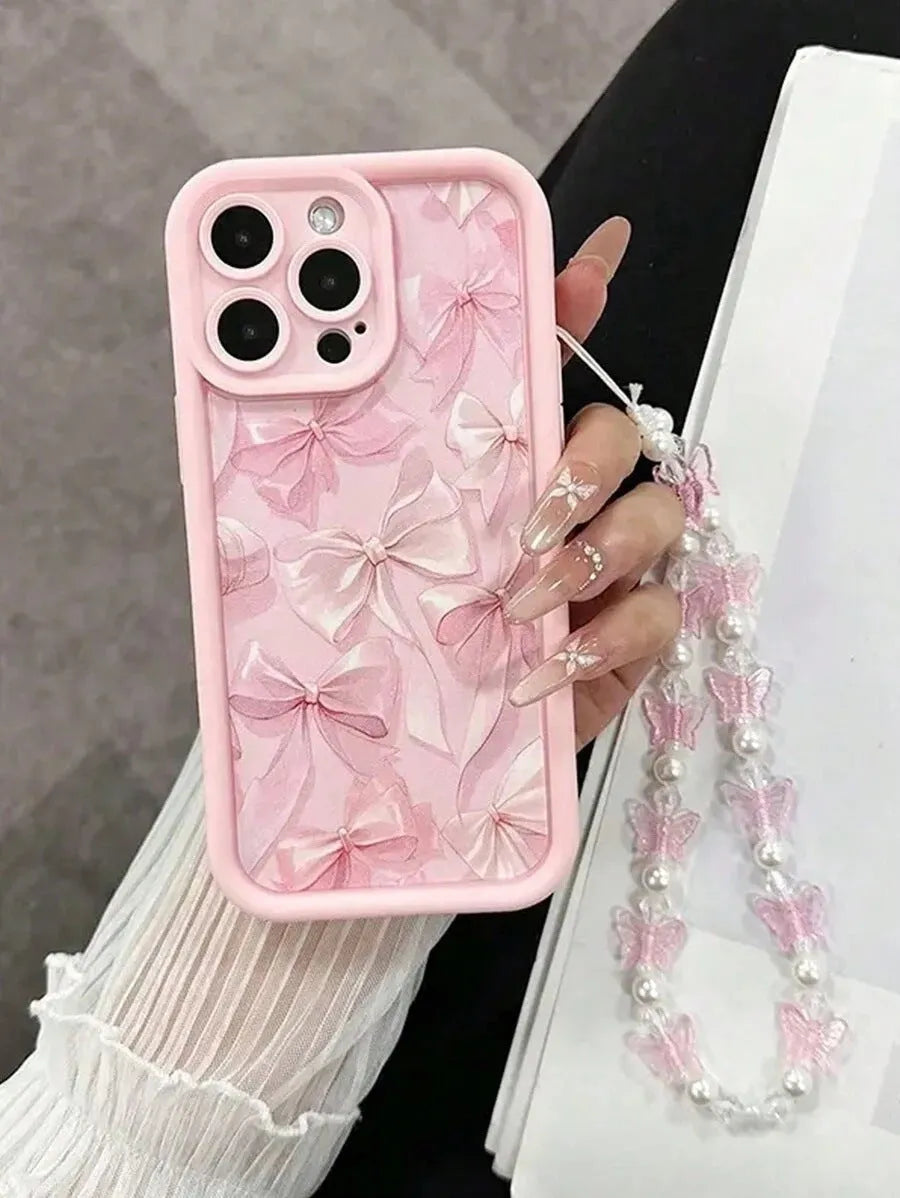 Pink Butterfly bracelet TPU phone case for iPhone 11-17 with cartoon design