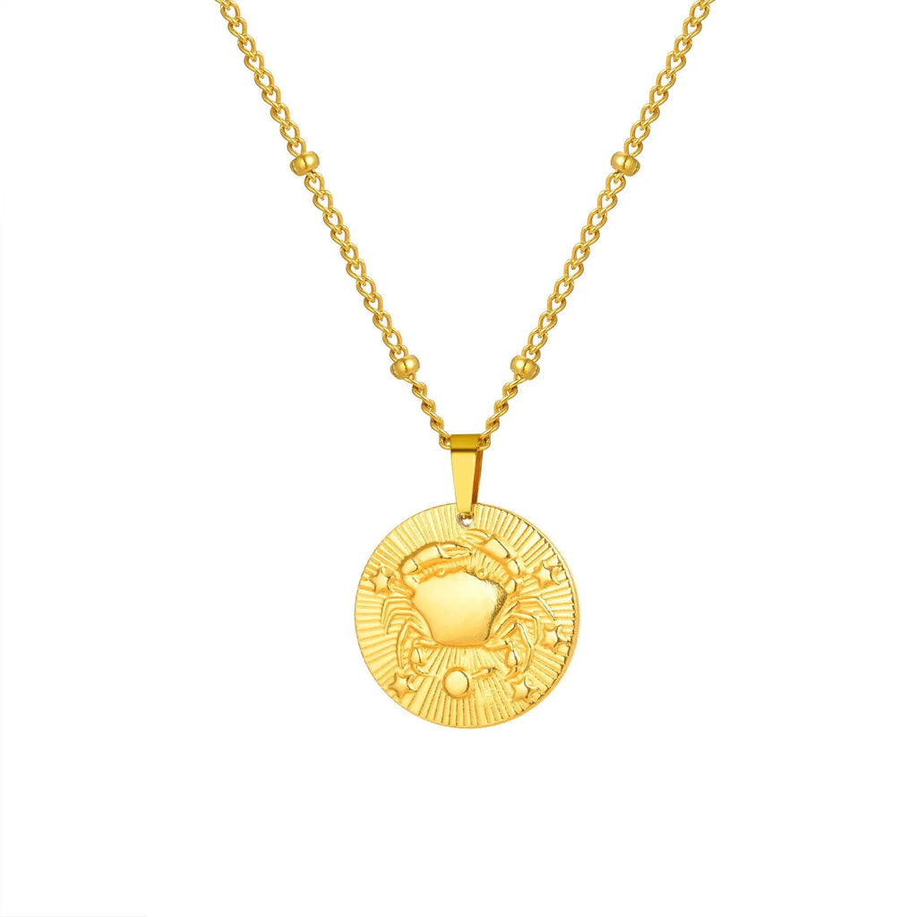 Stainless steel zodiac constellation necklace with twelve charm pendants on cross chain