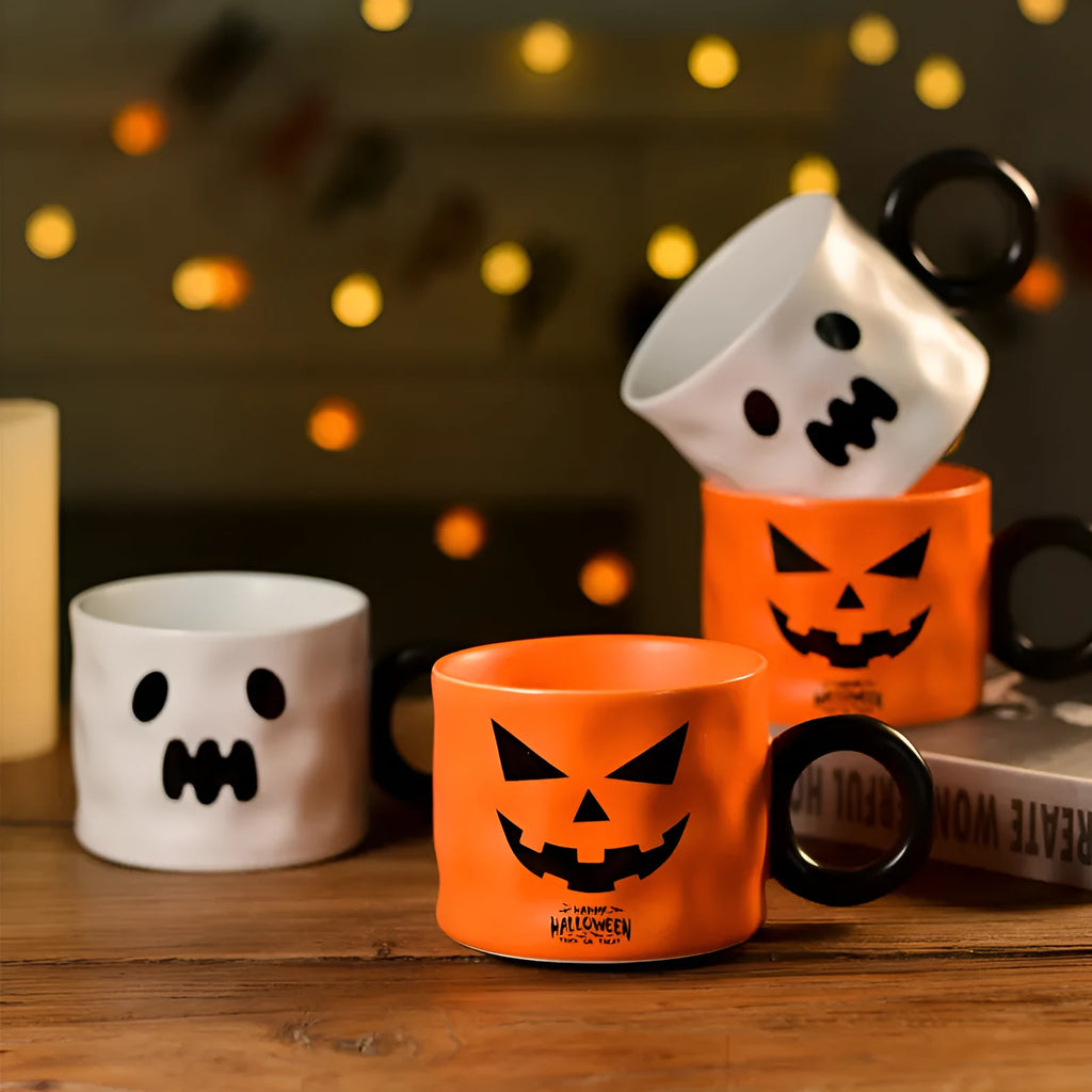 Halloween pumpkin ceramic mug 15cm with handle in orange or white colour with gift box