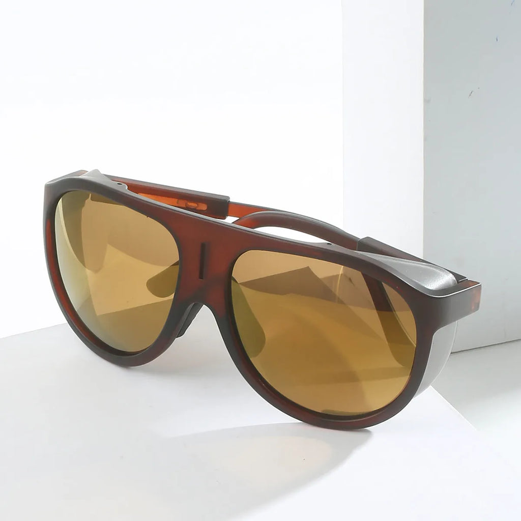 Large frame polarized sunglasses with TAC lens and PC frame for cycling and outdoor sports, shown in white frame gray piece