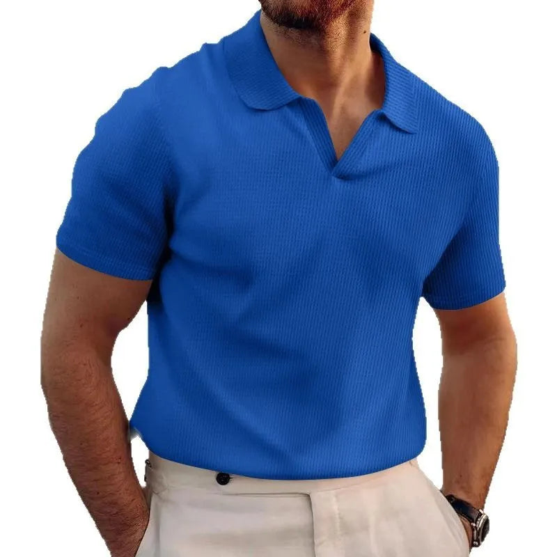 Men's slim fit waffle knit T-shirt in lightweight polyester, shown in a solid colour with short sleeves.