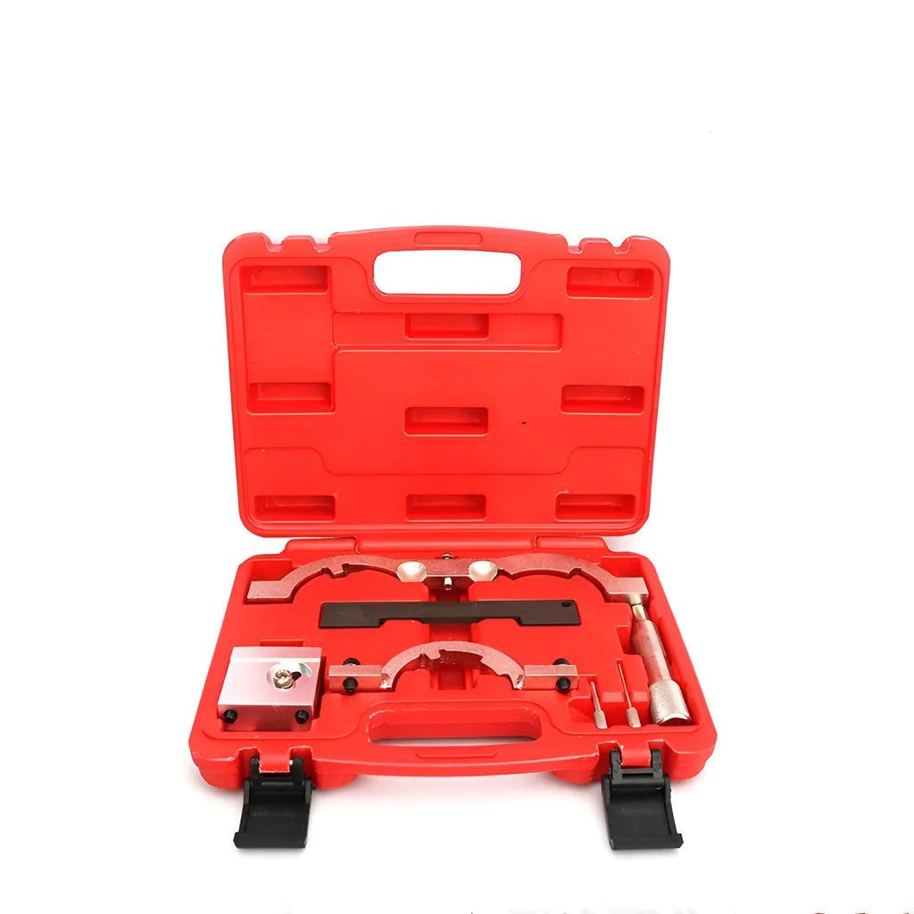 Red, seven-piece chrome-vanadium steel timing tool kit for Opel 1.4 Oncla LUJ engine.