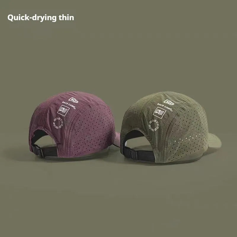 Men's adjustable baseball cap in acrylic mesh fabric shown in black, suitable for summer sun protection.