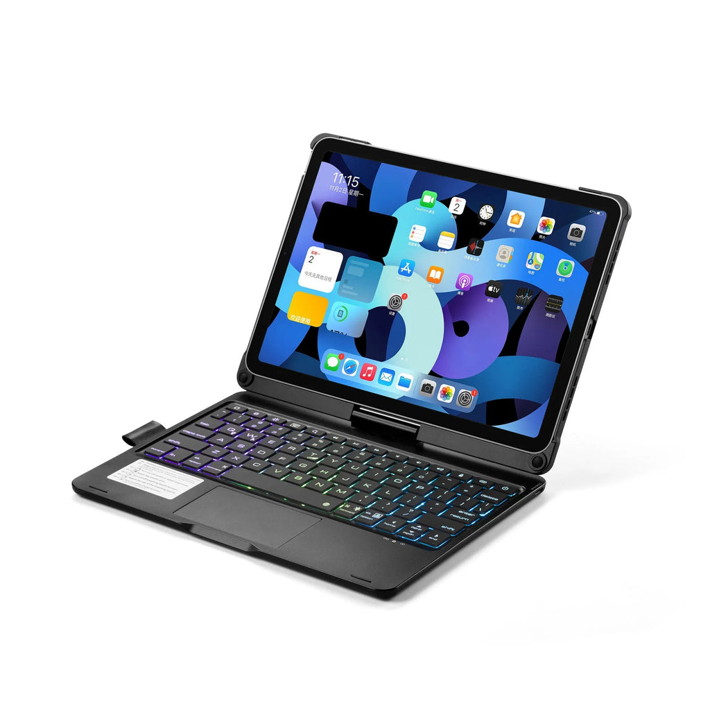 Rotating Bluetooth keyboard with backlit keys for iPad Pro and Air models in black colour