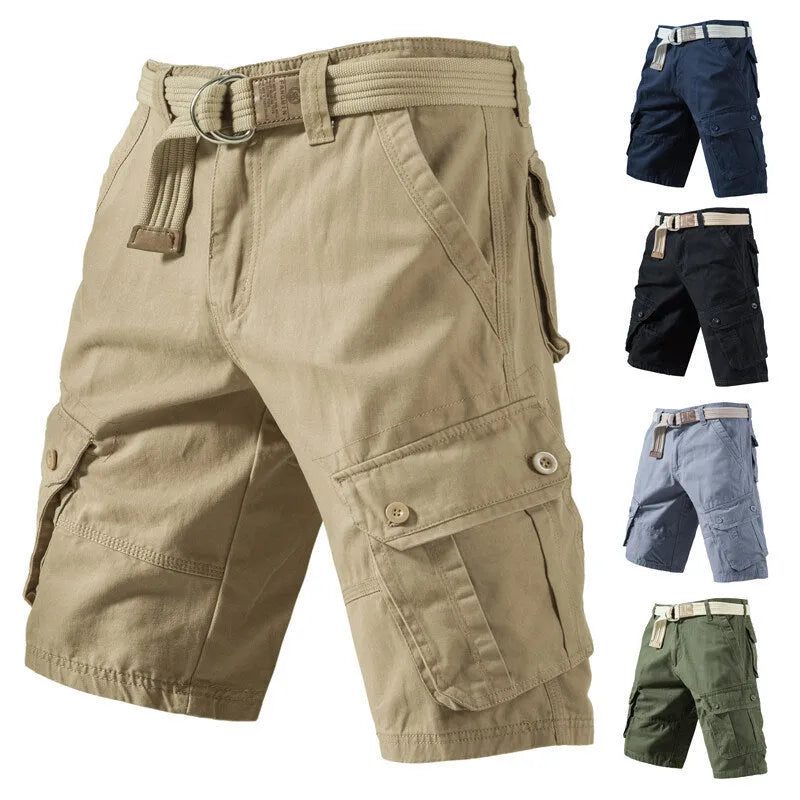 Men's cotton cargo shorts with multiple pockets in loose fit summer design
