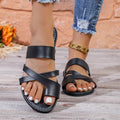 One-line casual beach slippers with hollow out design in artificial PU, showing black, brown and wine red colour options