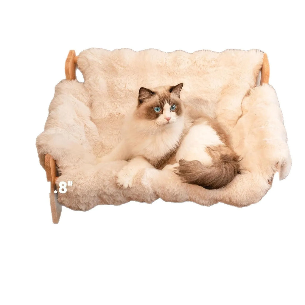 Wooden cat sofa bed with cotton removable washable cover in beige, grey, or khaki, four-season indoor cat bed