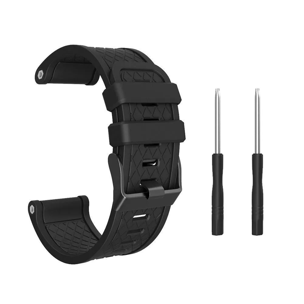 Black silicone watch strap with stainless steel buckle for Jiaming watches, 26mm width
