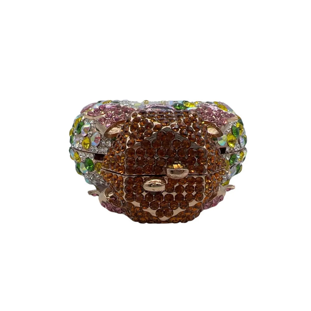 Women's gold alloy clutch bag with full diamond crystal decoration for evening events