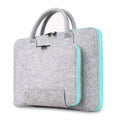 Colour-block felt laptop bag for 14-inch computer with pink zipper, Navy Blue and Dark Gray options, handheld style