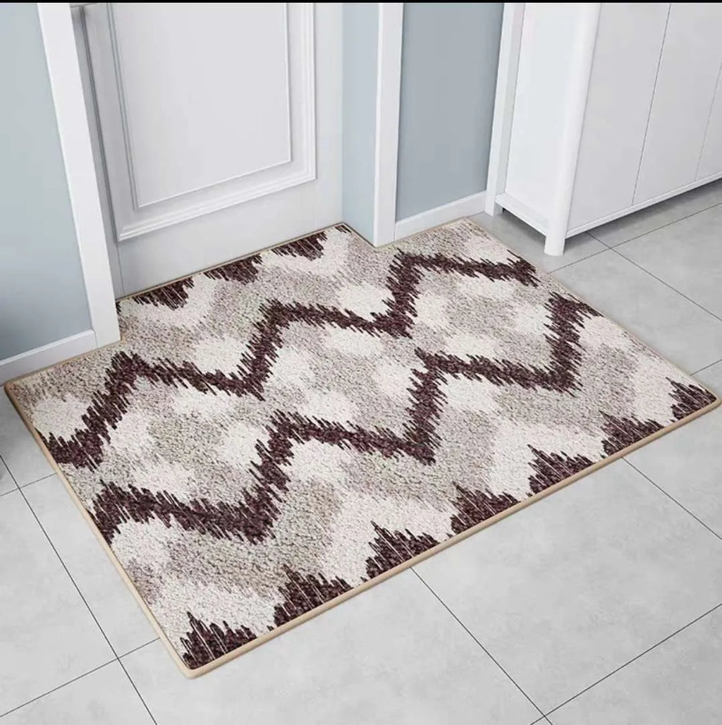 Custom polyester fibre entrance floor mat with geometric pattern in wave colour, non-slip backing, 500mm×800mm