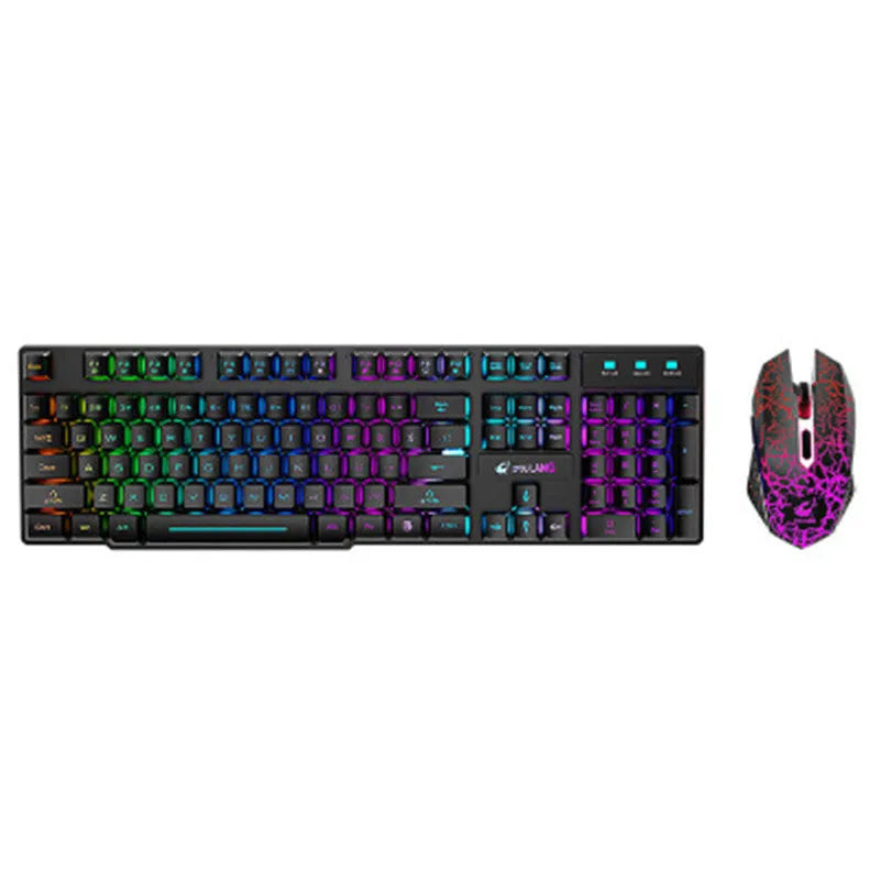 T3 wireless charging keyboard and mouse set in black with orange backlighting on desk