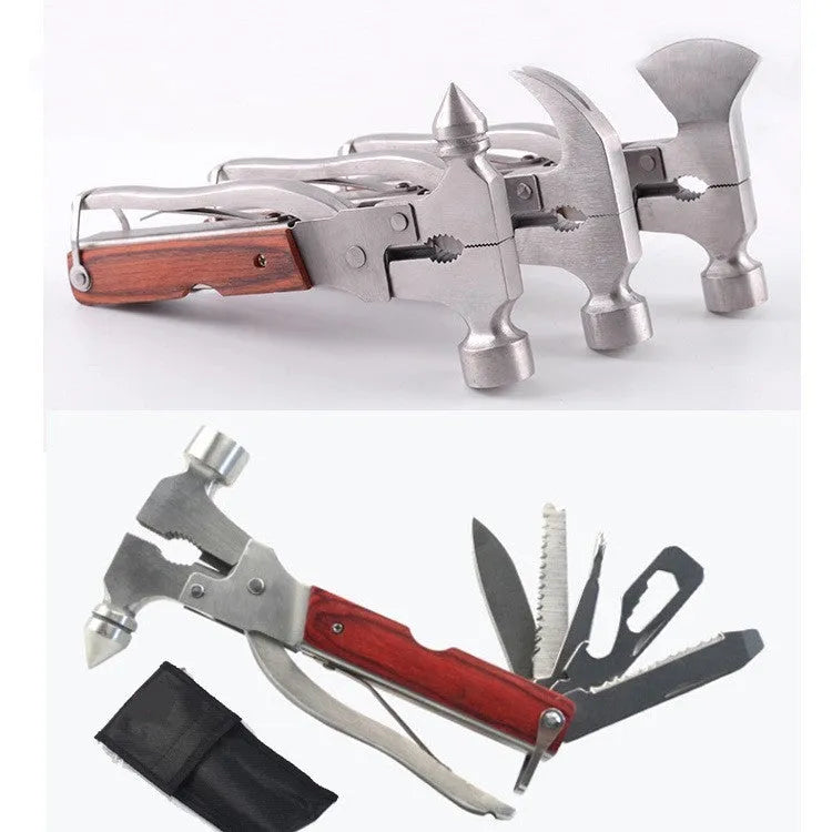 16-in-1 car safety hammer with solid steel construction showing three colour variations and Oxford fabric carry bag