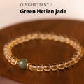 Putuo natural gold rutilated quartz bracelet with pearl accents in green or white jade colours