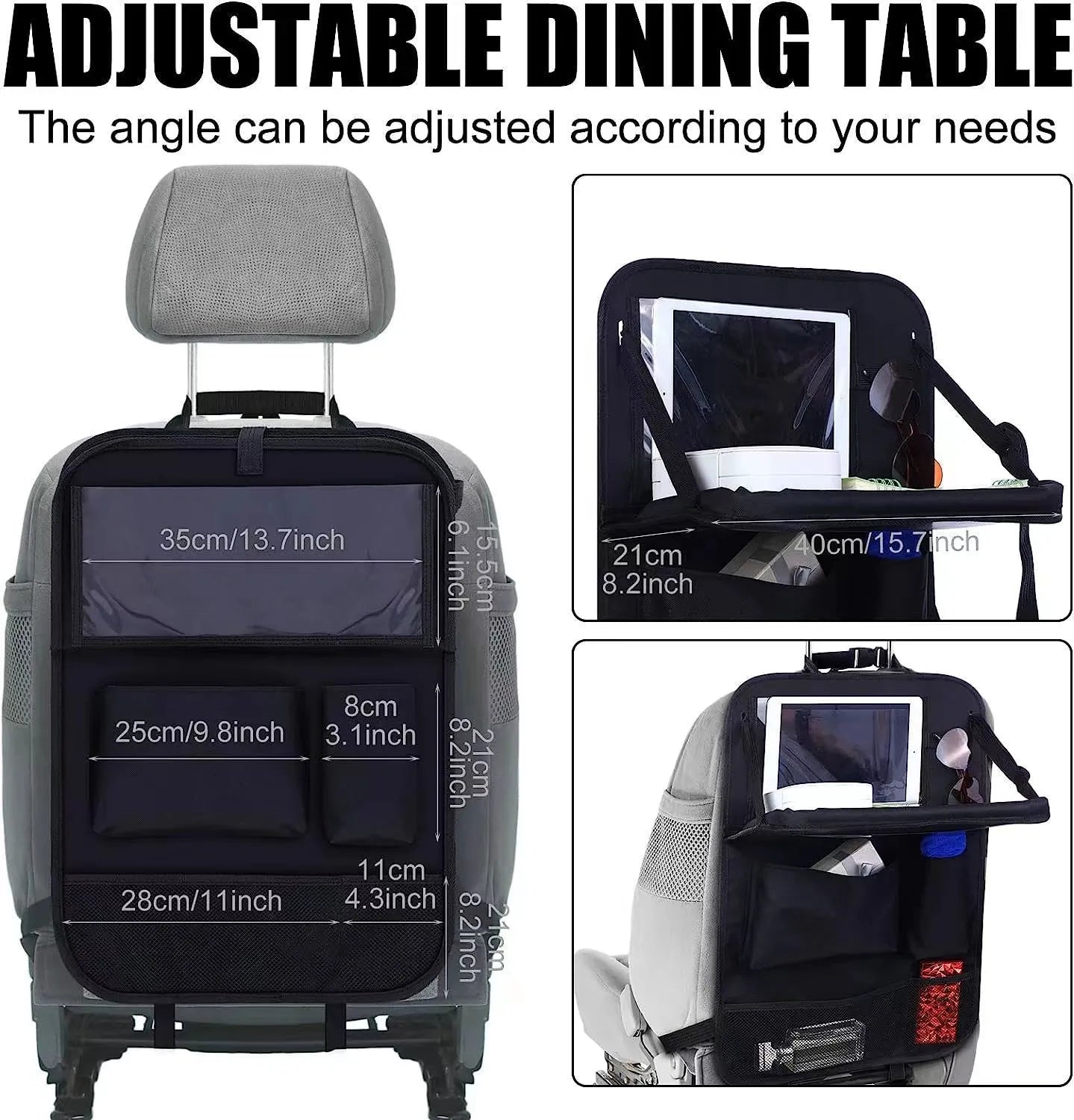 Black Oxford cloth car seat back buggy bag showing 42x30cm hanging storage organiser for vehicles