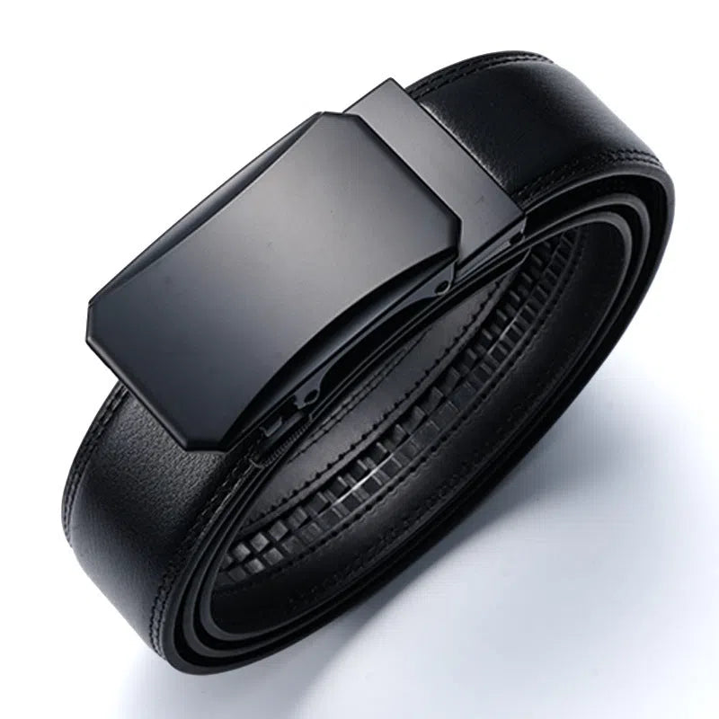 Men's genuine leather belt and wallet gift set with electroplated alloy automatic buckle in black black or black brown