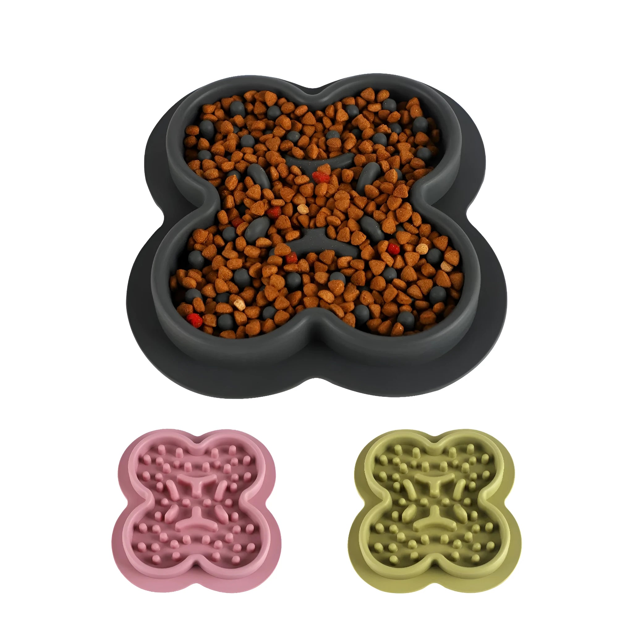 Silicone pet licking pad with textured surface and non-slip base for cats and dogs