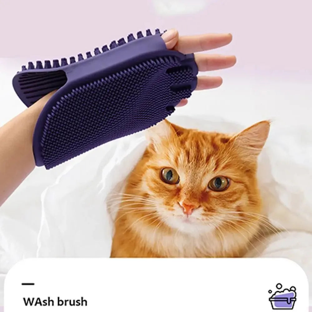 Purple TPR pet shampoo massage brush with dual-sided bristles for dog and cat grooming