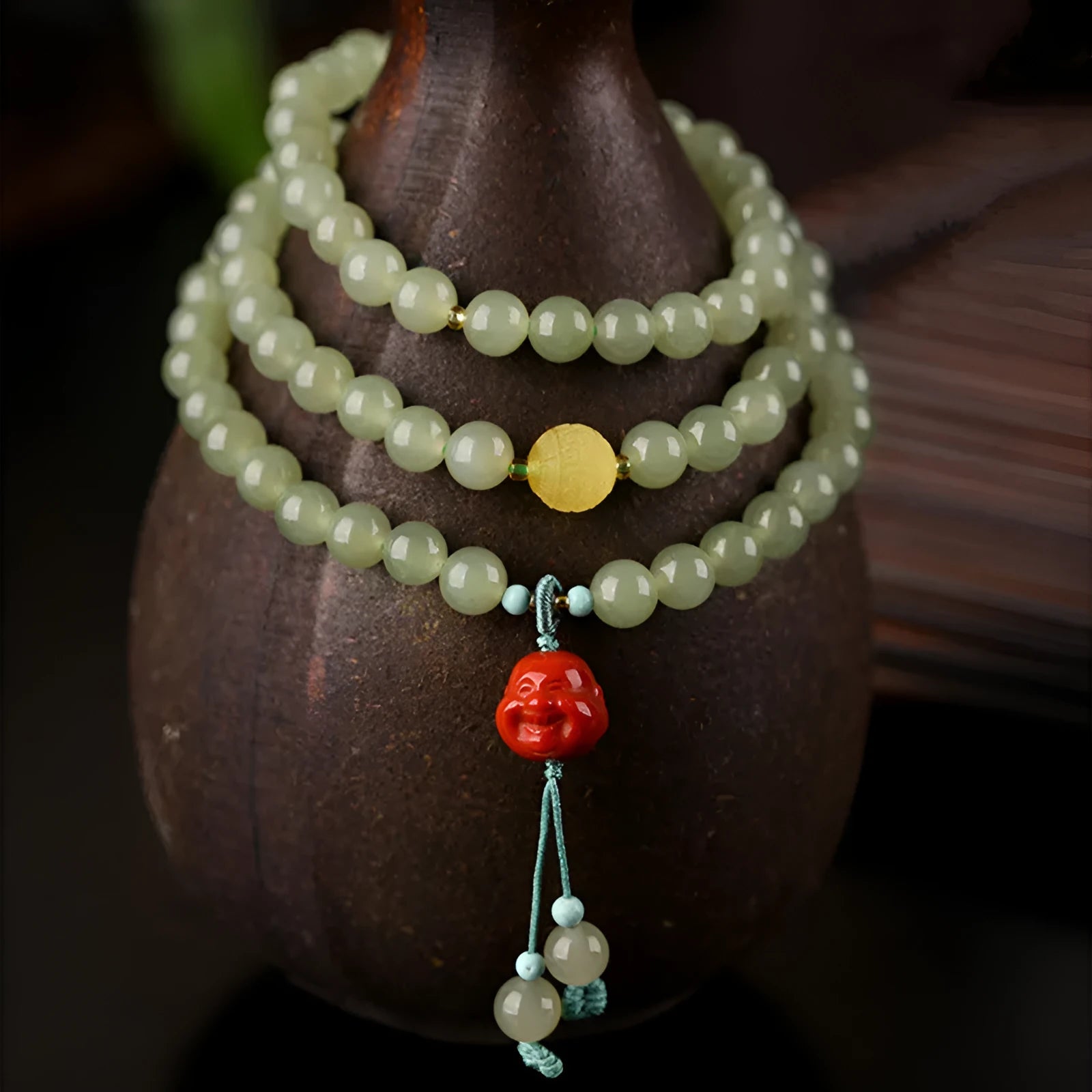Pale blue Hetian jade bracelet with 6mm beads in three-circle pattern