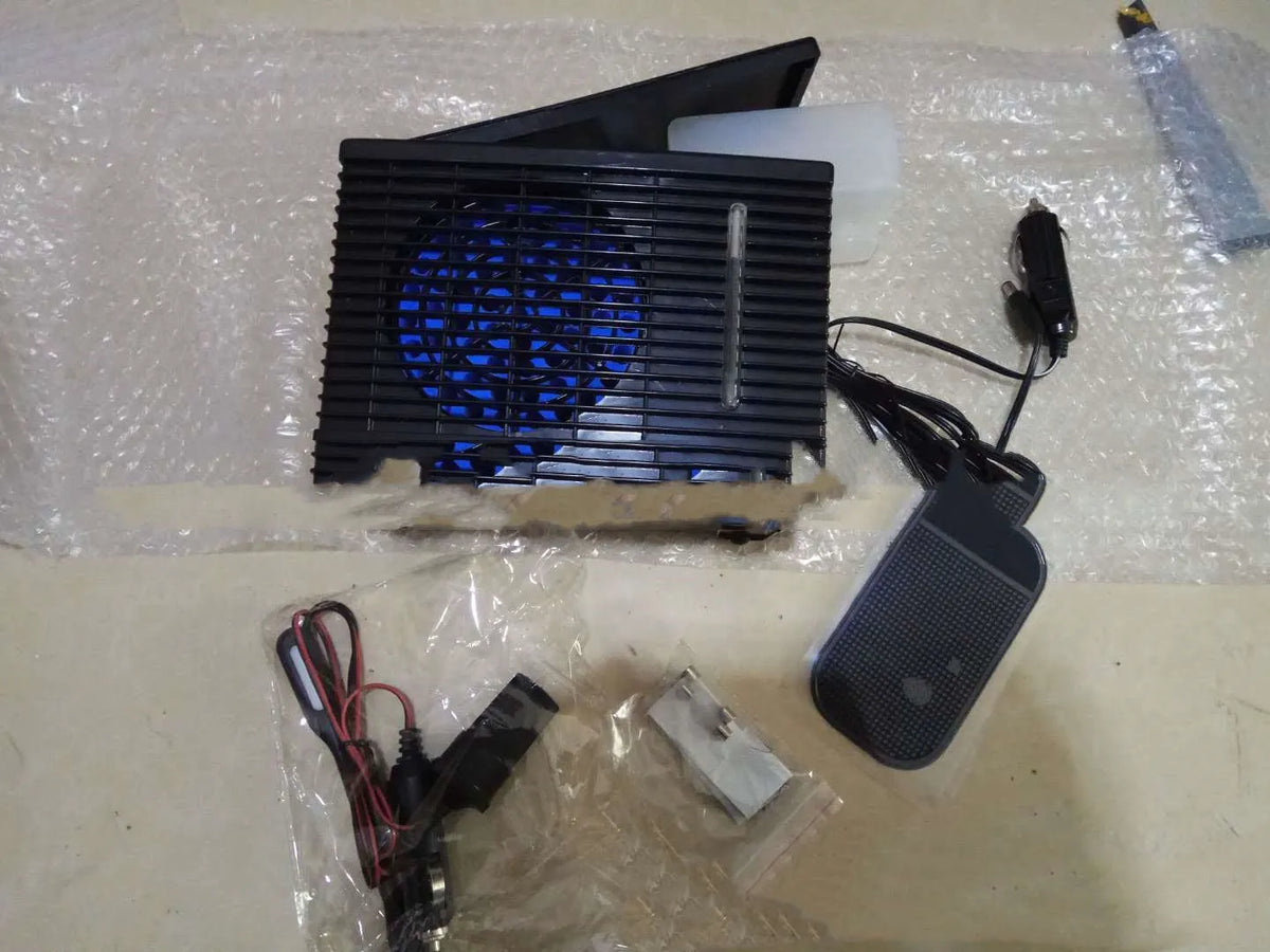 Black PVC 12V car air-conditioning fan with cigarette lighter plug for universal fit