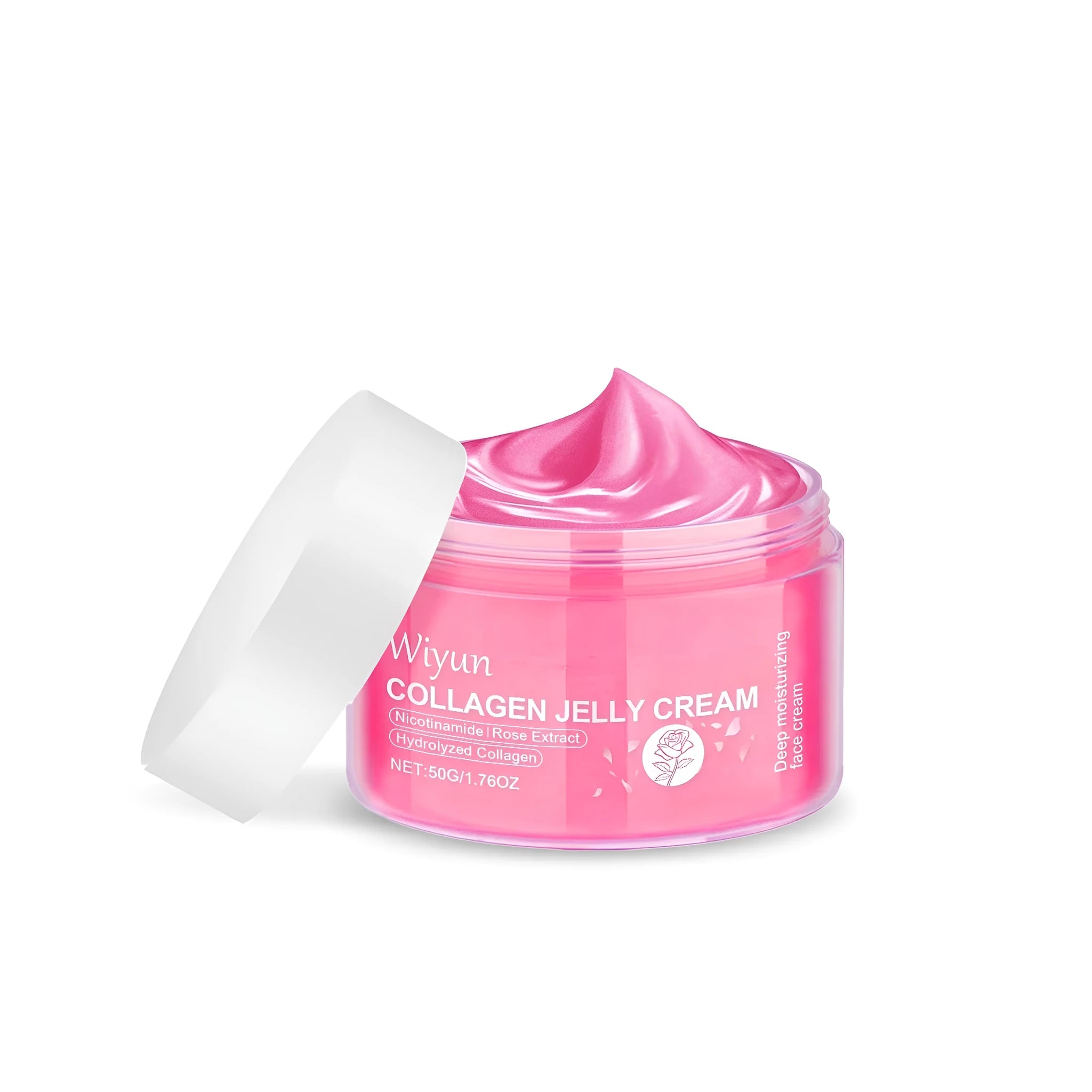 50g jar of Collagen Rose Jelly Cream with gel texture