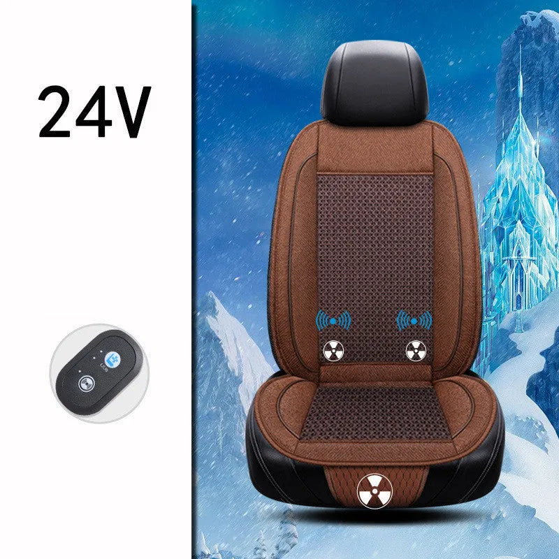 Car ventilation seat cushion measuring 60cm square in black, beige, or coffee colour with power cord