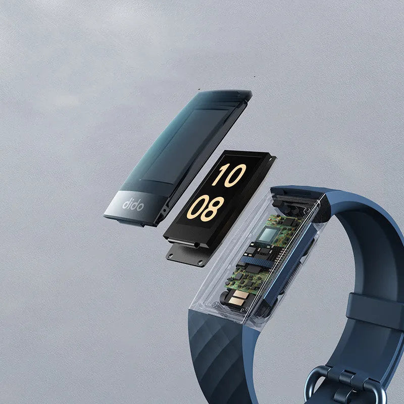 Y6 Black smart bracelet with a 1.1-inch screen displaying health metrics on a wrist.