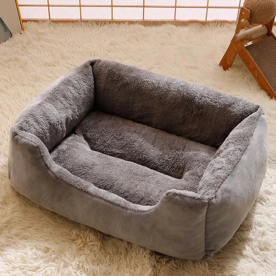 Soft plush pet bed cushion for cats and dogs shown in available colours.