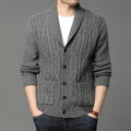 Men's Korean style jacquard knitted cardigan jacket in straight cut design for autumn winter wear