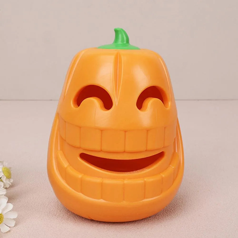 Yellow pumpkin-shaped TPR dog chew toy measuring 8.6x11.5cm