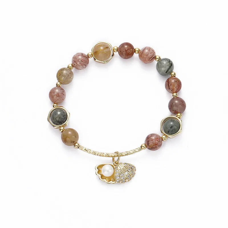 Women's crystal bracelet with coloured hair crystal and red sealant flower shell design