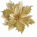 14cm gold powder double-layer artificial Christmas flower on a white background