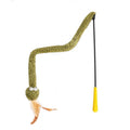 Green snake cat teasing stick with feather attachment on 140cm pole