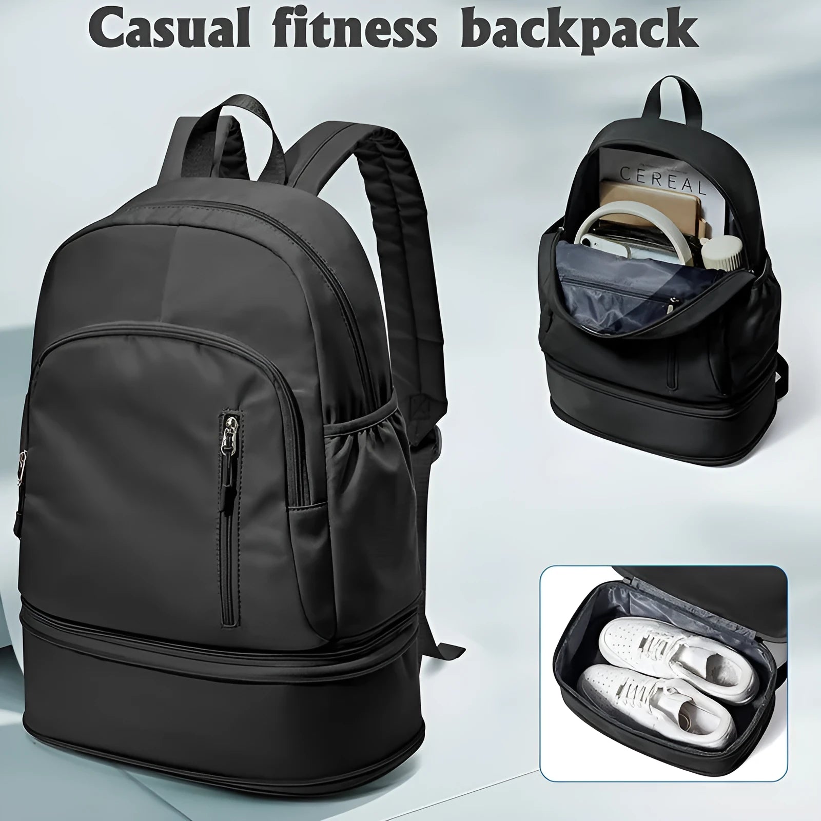 Women's casual waterproof polyester backpack in solid colour with adjustable shoulder straps