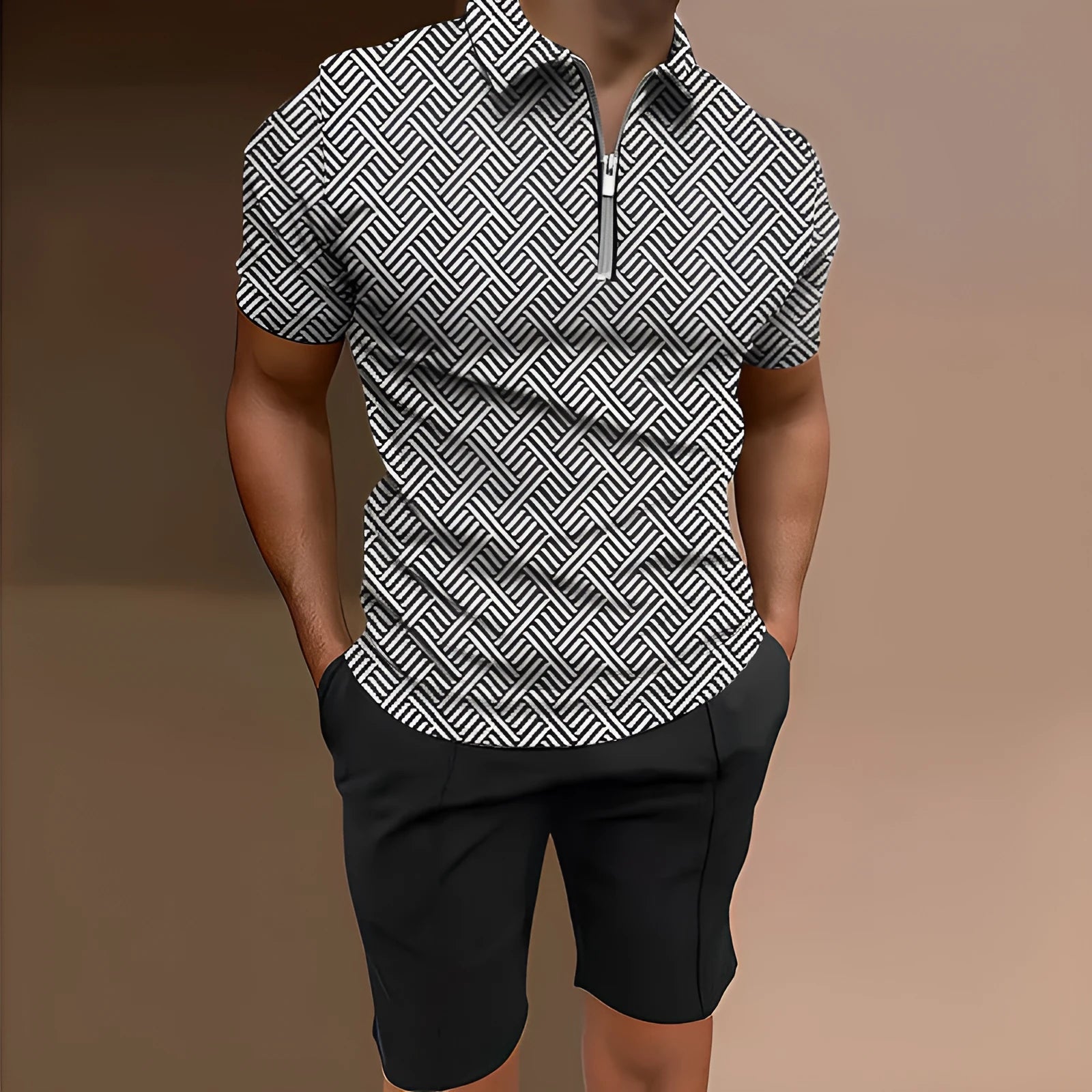 Men's casual printed short sleeve top and matching shorts set in a blue colour.