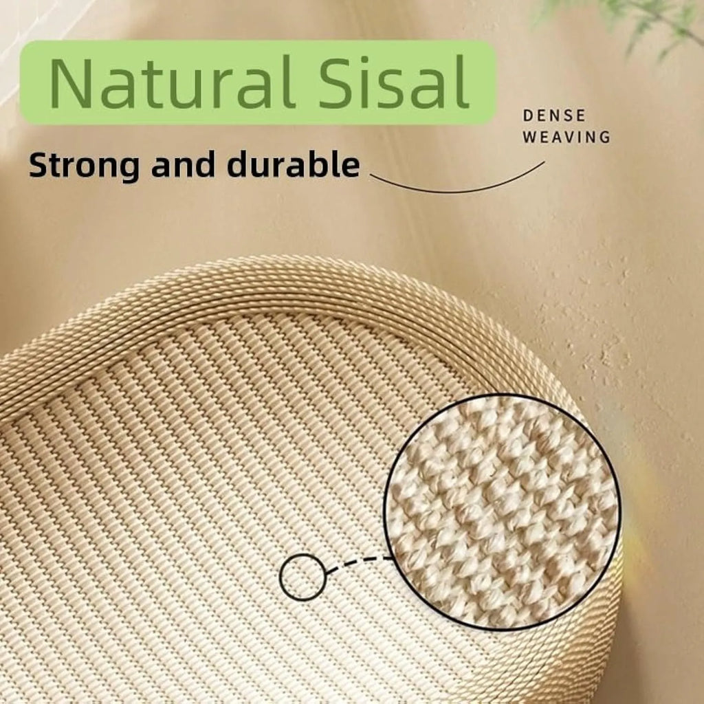 Large rectangular sisal cat scratching board with a flat lounge bed on top, shown in an adorable design.