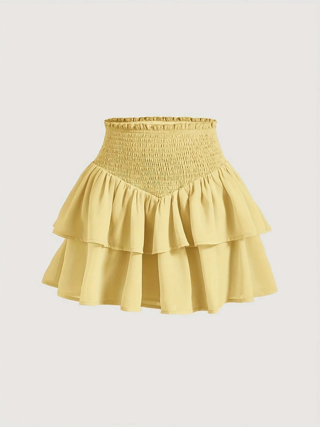 Puff short skirt high waist A-line with ruffles in solid purple polyester